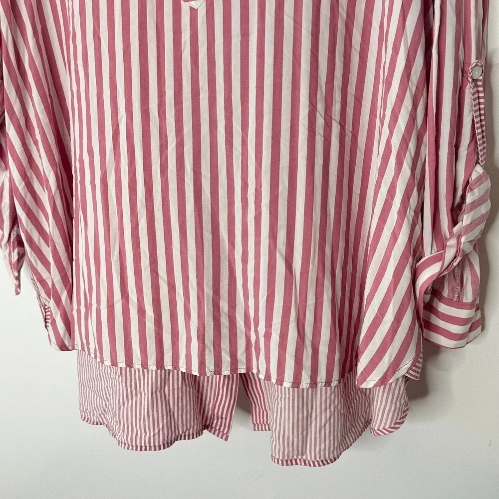 Jane + Delancey Blouse Womens 2X Pink White Striped Button - Picture 2 of 10